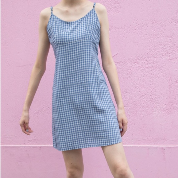 blue and white plaid dress